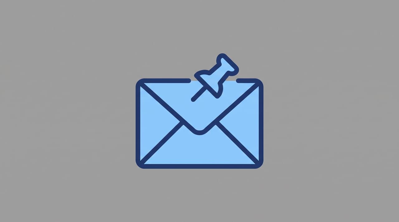 Illustration of an Outlook inbox with key emails held at the top by pushpin icons separating them from regular messages