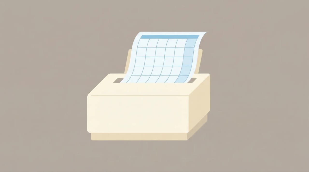 Illustration of a Google Calendar emerging from a printer in daily, weekly, and monthly paper layouts with a print icon