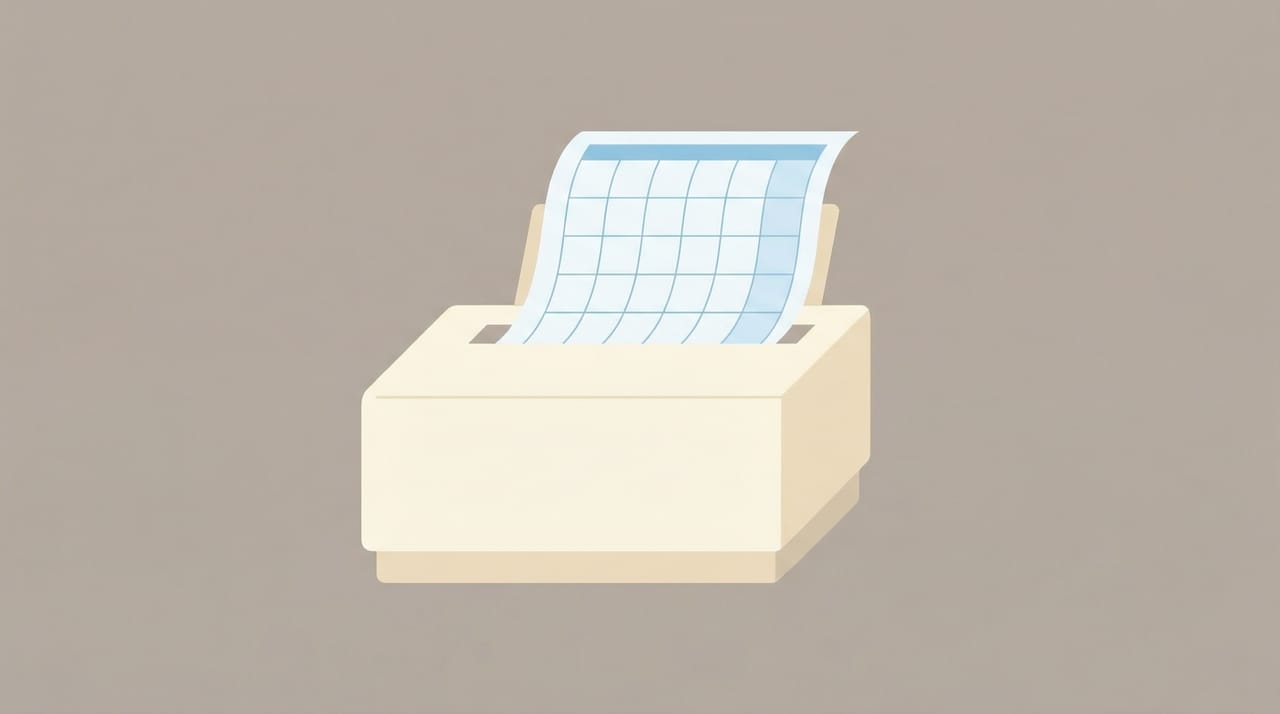Illustration of a Google Calendar emerging from a printer in daily, weekly, and monthly paper layouts with a print icon