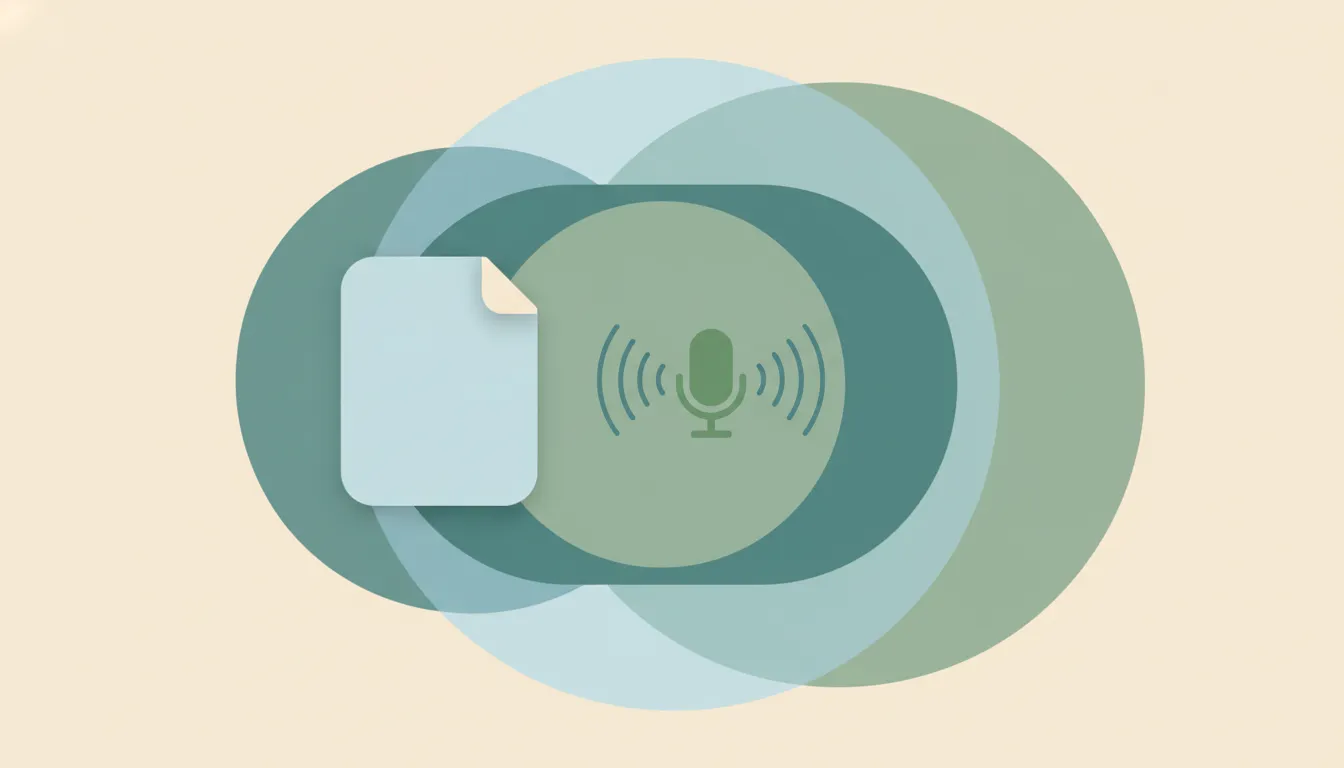 A note page with a soft audio waveform and a small play button beside typed lines