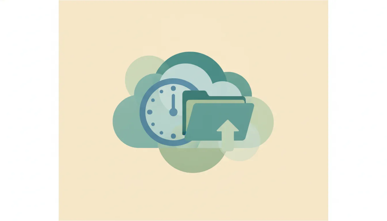 A soft file tile reappearing from a gentle clock-and-cloud motif over layered circles