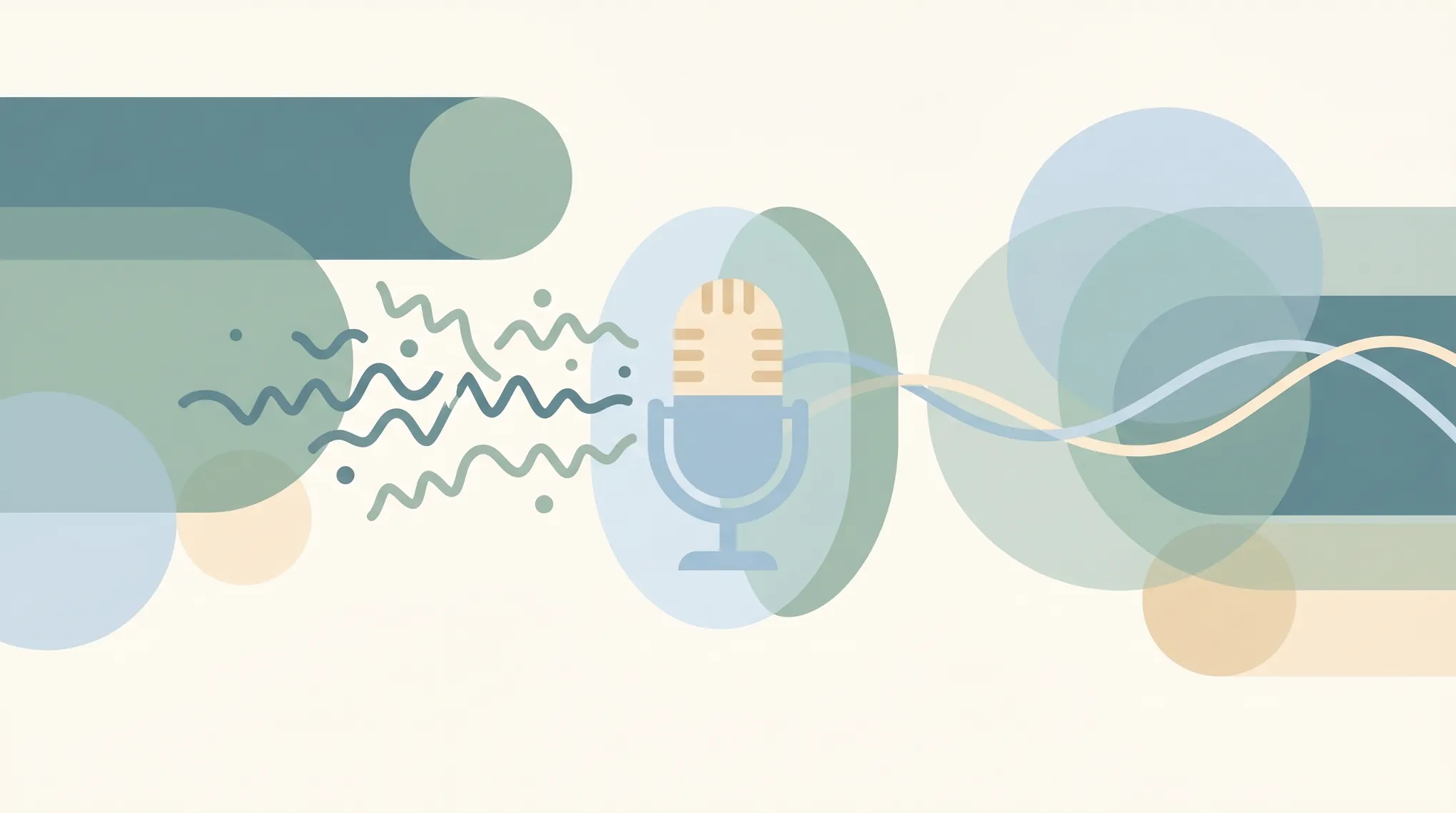 A microphone with sound waves passing through a filter into a clean signal, representing noise cancellation in Google Meet