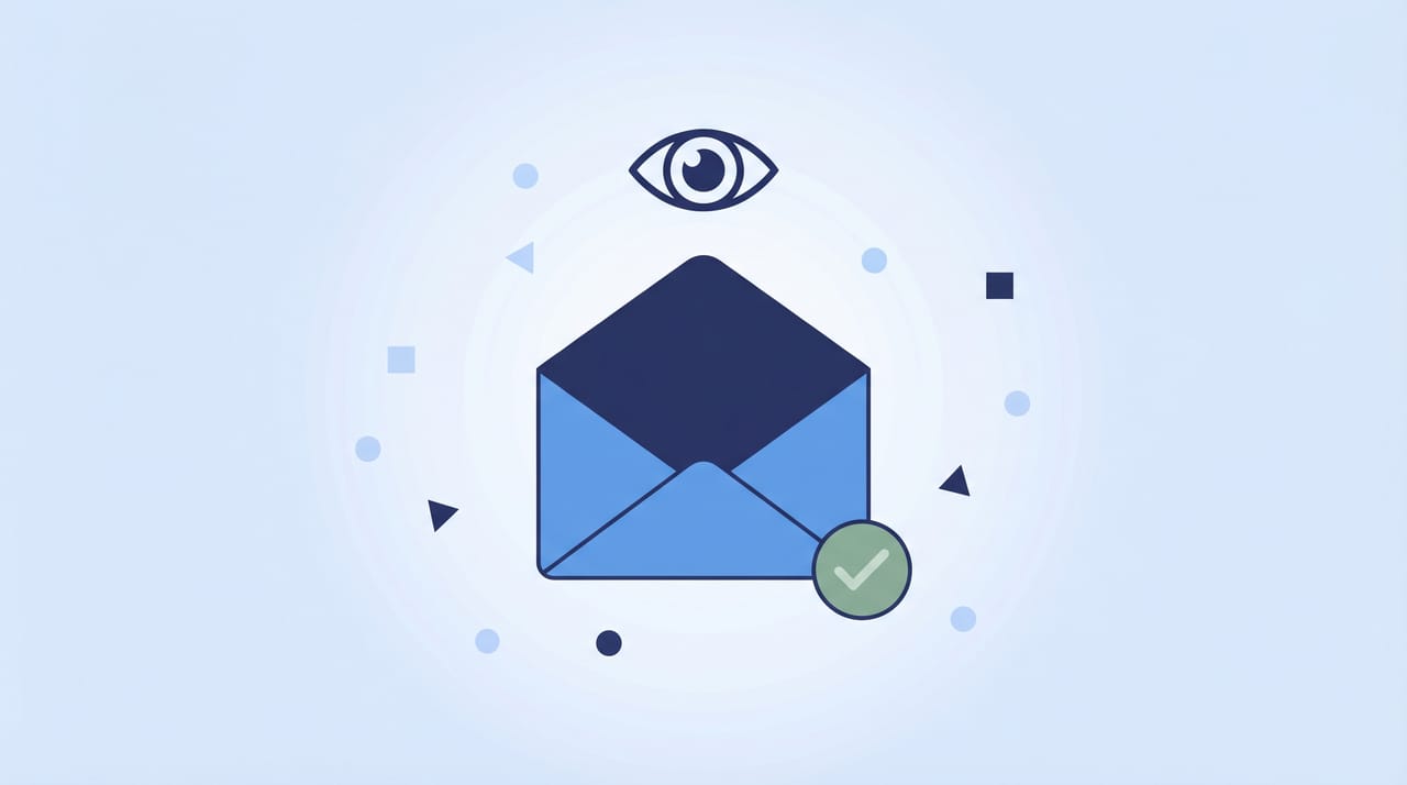 Illustration of an Outlook email envelope with an open-eye icon and checkmark confirming the recipient read the message