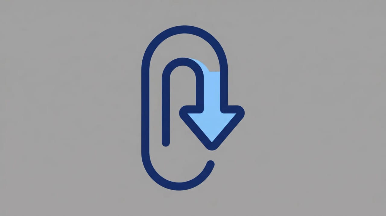 Illustration of an Outlook email with paperclip attachments flowing through a download arrow into a local file folder
