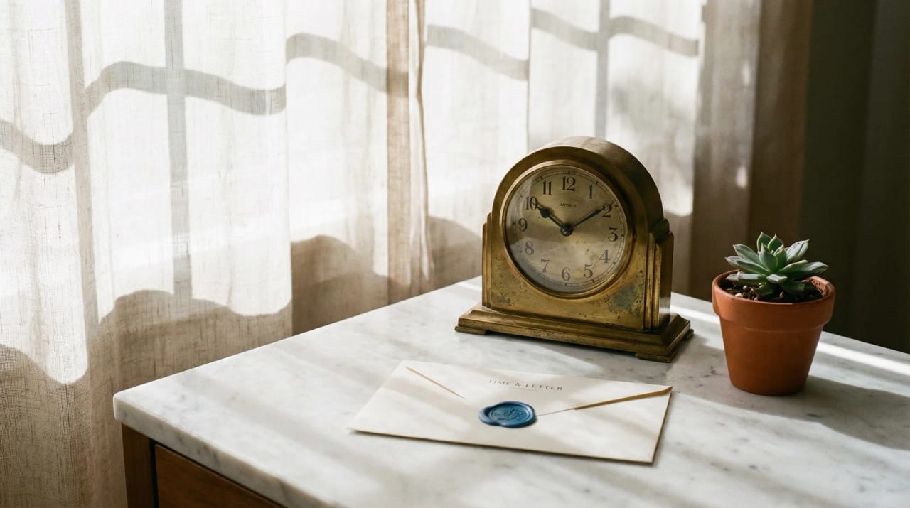 Illustration of an Outlook compose window paired with a clock icon scheduling the message to send at a later date