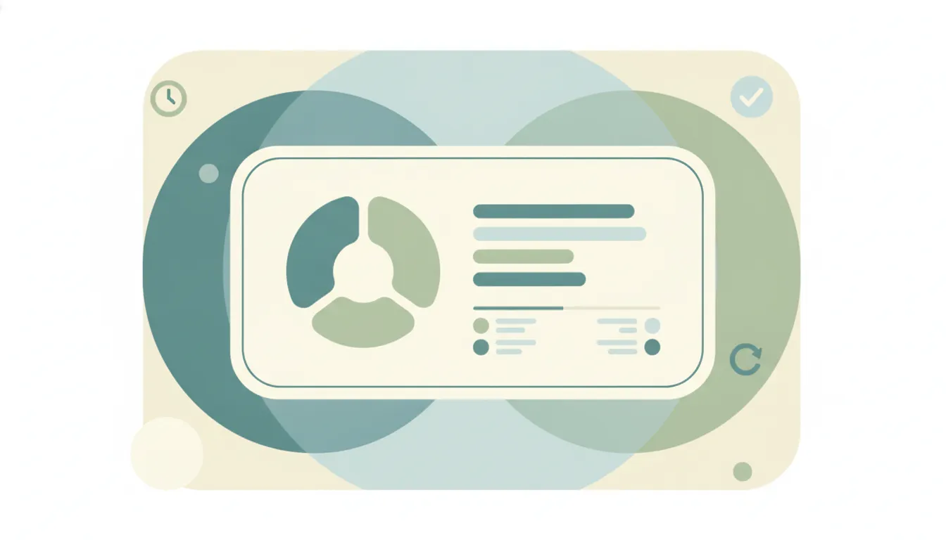 A rounded results card with a soft bar chart and stacked response rows over layered circles