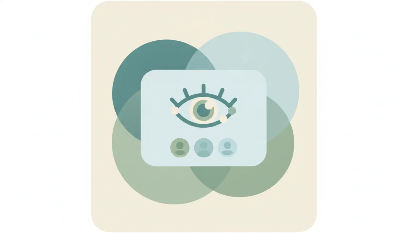 A profile card with a soft eye motif and a small list of recent viewer tiles