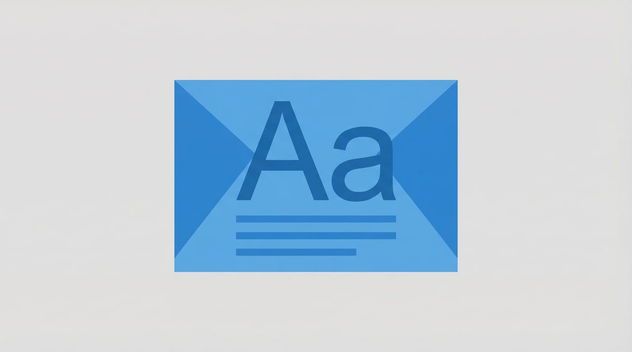 Illustration of an Outlook settings panel showing a font picker dropdown applying a chosen typeface to a new email window