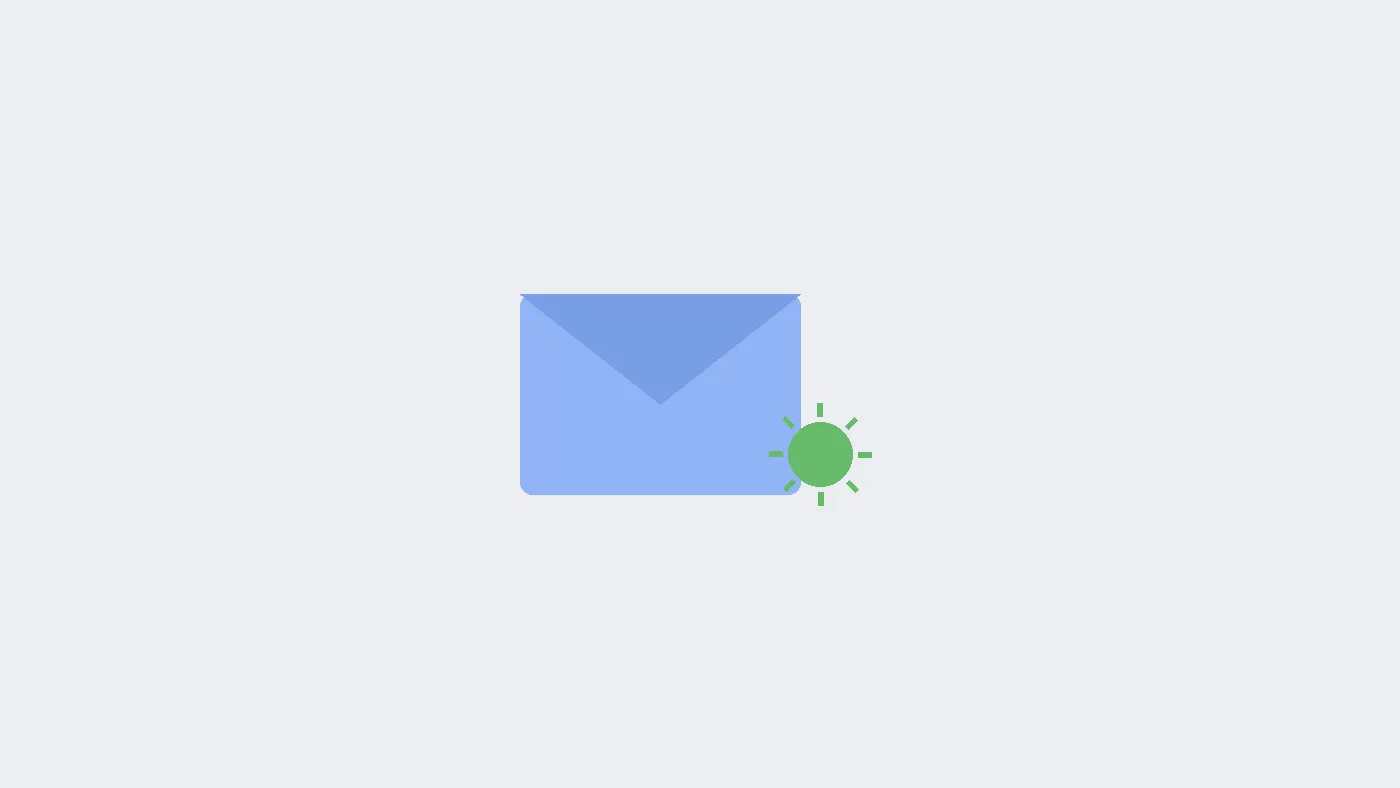 Illustration of a Gmail vacation responder envelope with a palm tree and away message auto-replying to inbox senders
