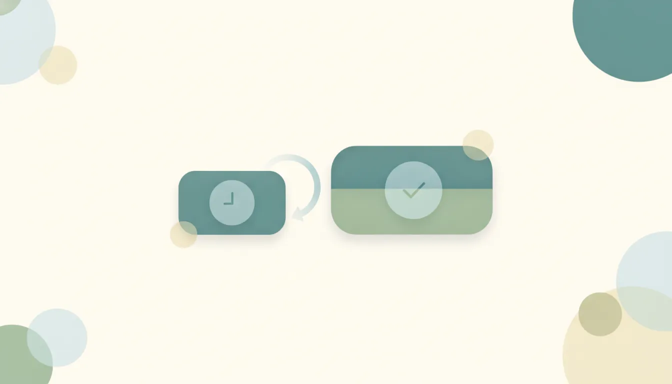 Two rounded task cards joined by a soft directional connector arrow, over layered circles