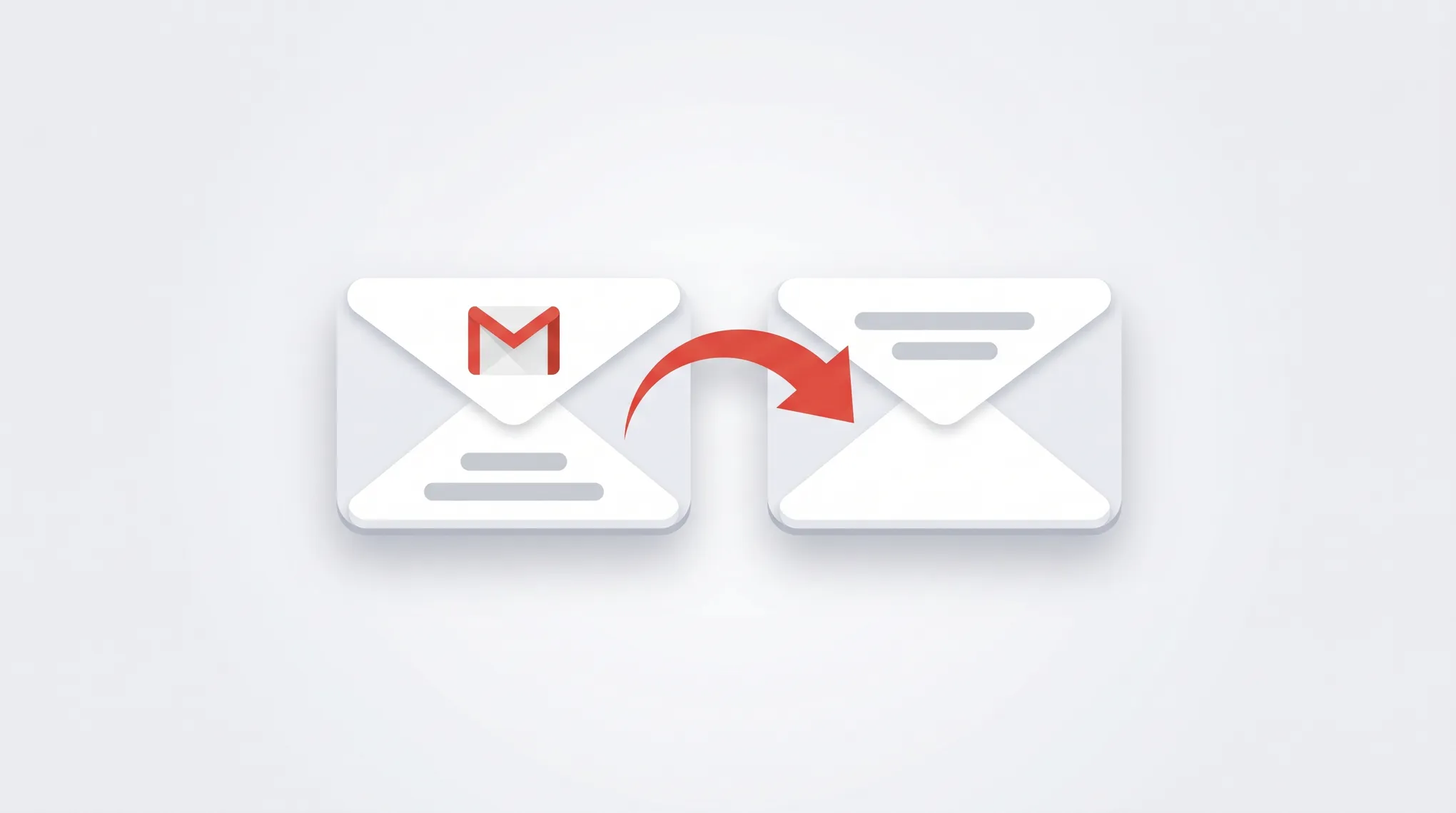 Illustration of a Gmail inbox with an arrow routing incoming messages to another mailbox using a filter and forward rule