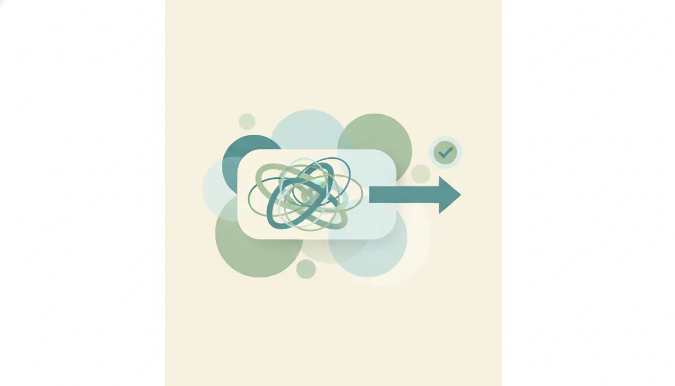 A task card untangling from a knot into a clear straight arrow with a checkmark ahead, illustrating overcoming procrastination and getting started