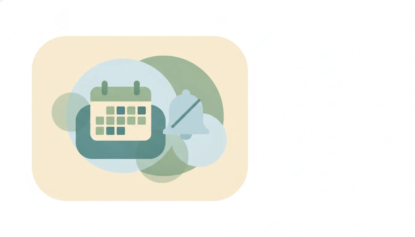 Illustration of a calendar with a muted bell icon and notification badges fading away from a phone and a desktop screen
