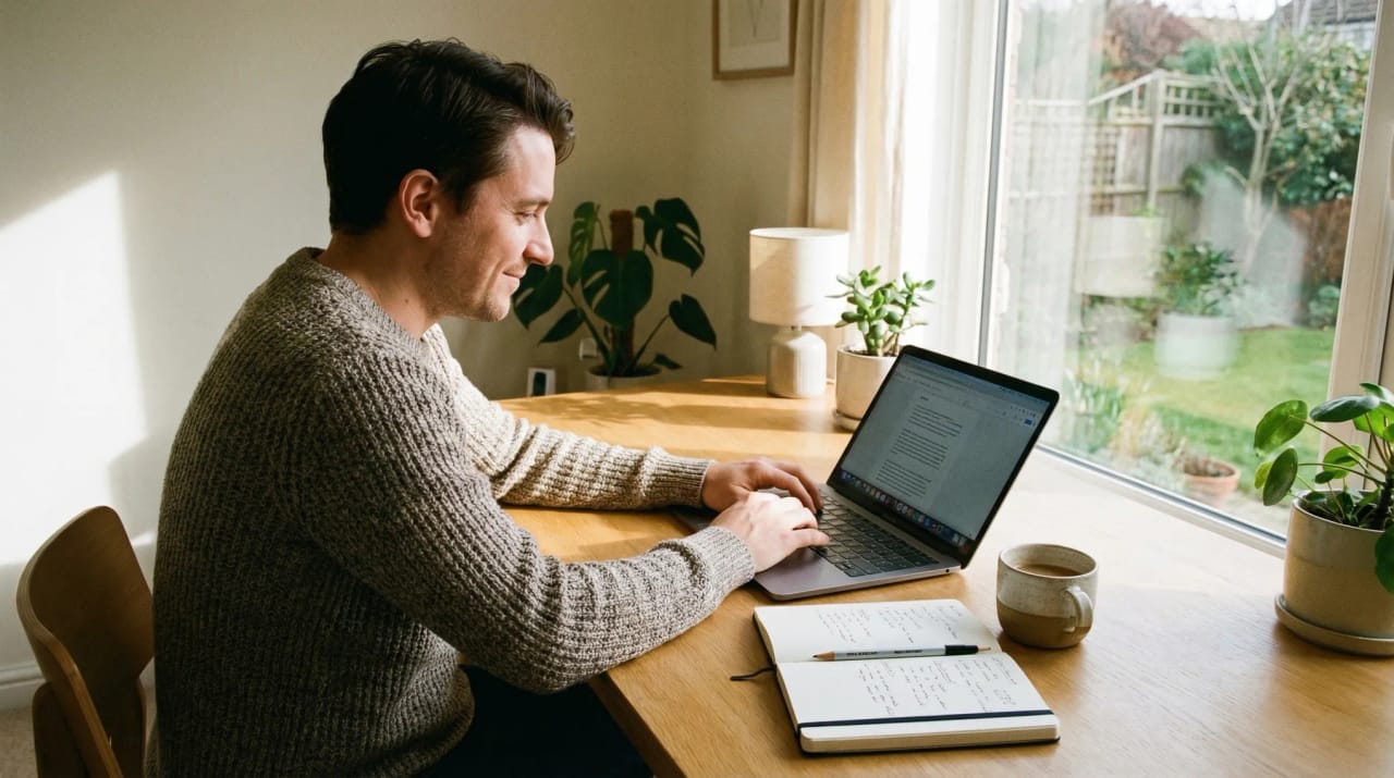 Person at a laptop showing ChatGPT alongside calendar, email, and task icons in a productive AI-assisted workflow