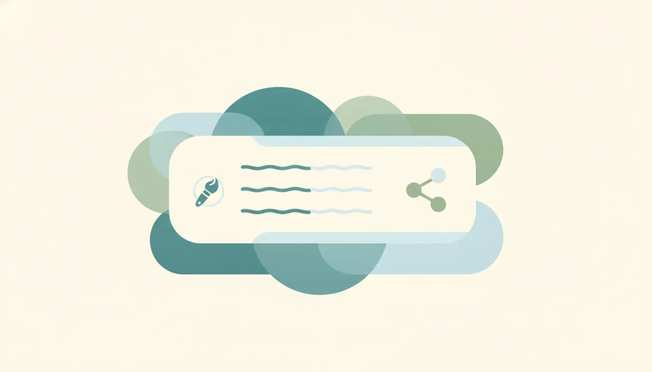 A rounded form card with question rows, a paintbrush and a share node over layered circles