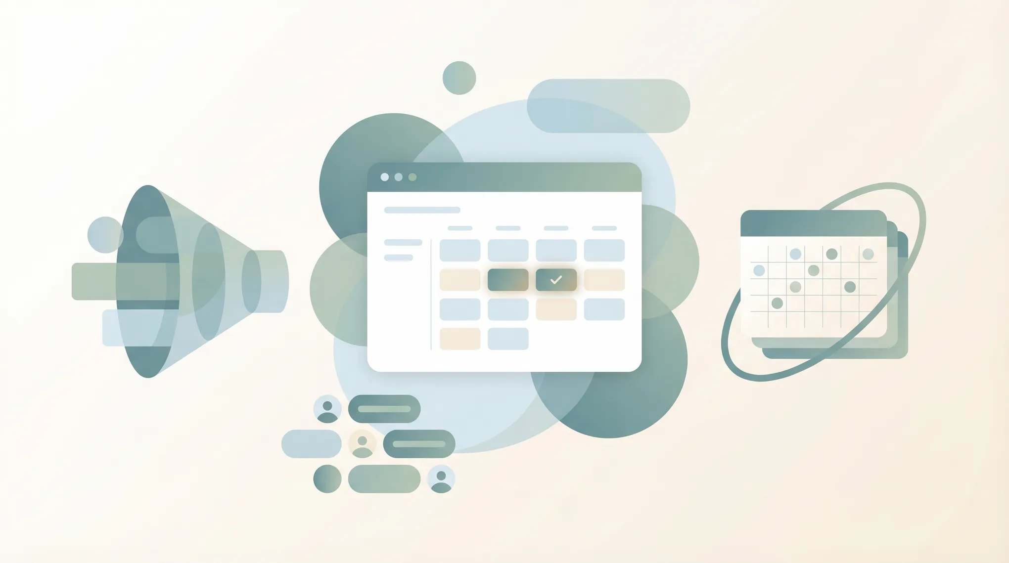Grid of booking tool app icons floating around a calendar representing alternatives to HubSpot Meetings