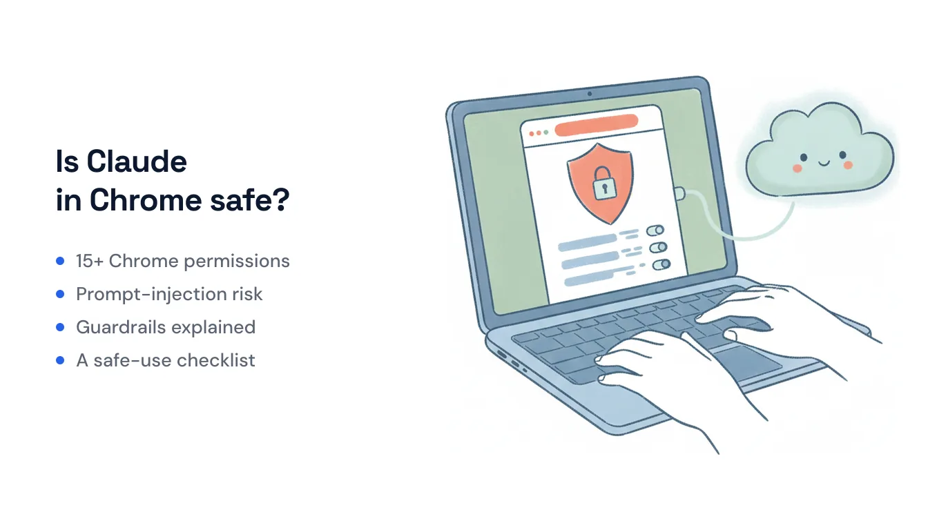 A padlock and browser window with the Claude logo, illustrating browser-agent safety questions