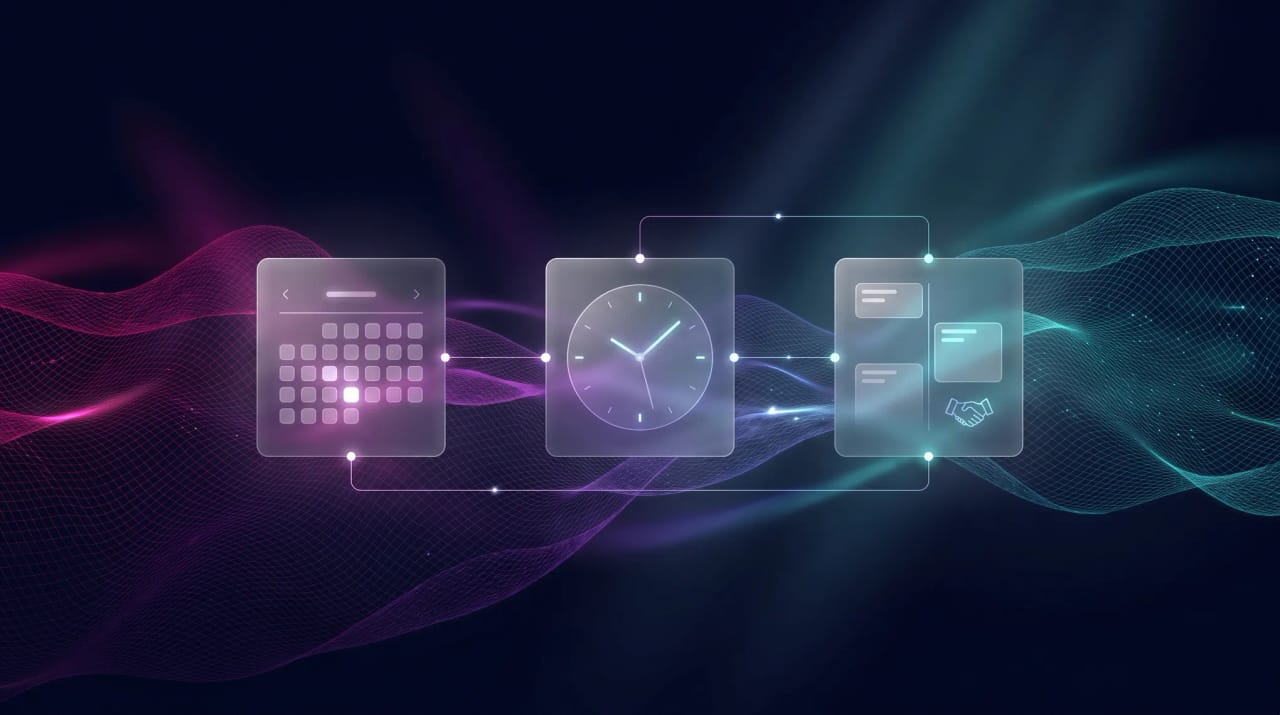 Grid of scheduling and booking app icons positioned around a calendar representing Lemcal alternatives