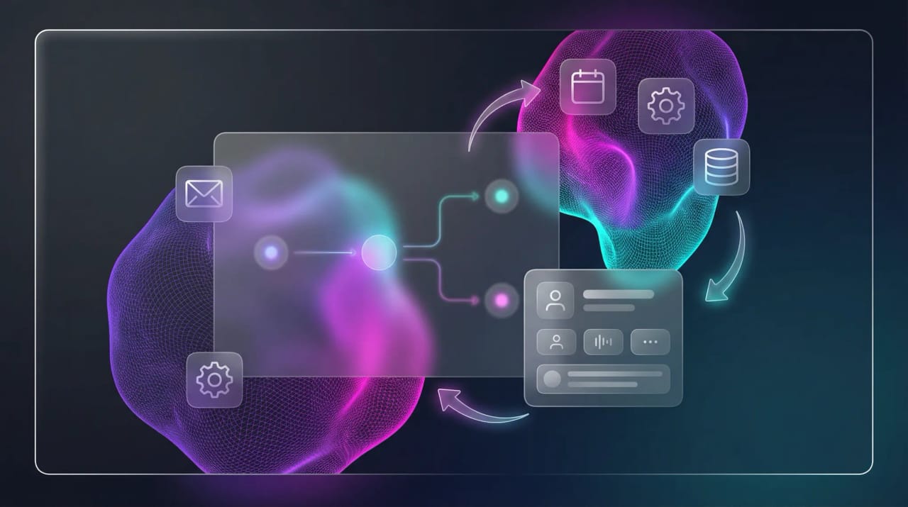 Grid of AI assistant app icons positioned around a calendar and inbox representing Lindy alternatives