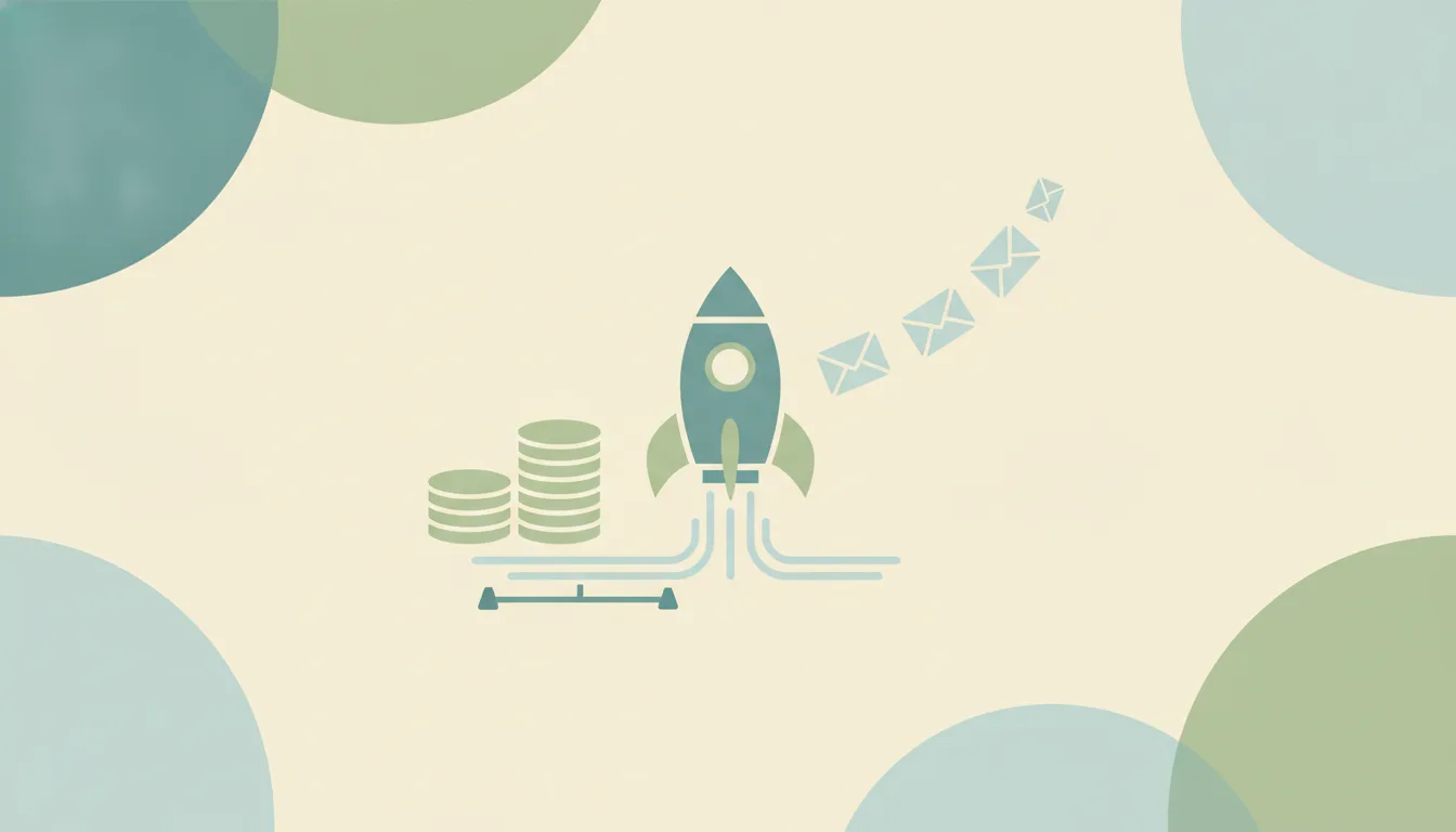 Abstract flat illustration of an envelope beside a sliding volume dial and a stack of coins