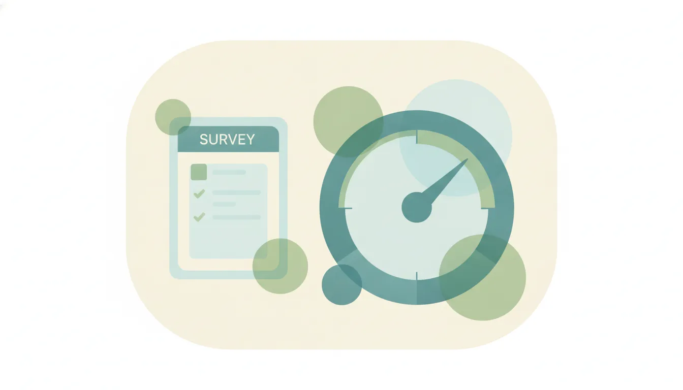 A flat-vector survey form beside a capped response counter representing Microsoft Forms response limits