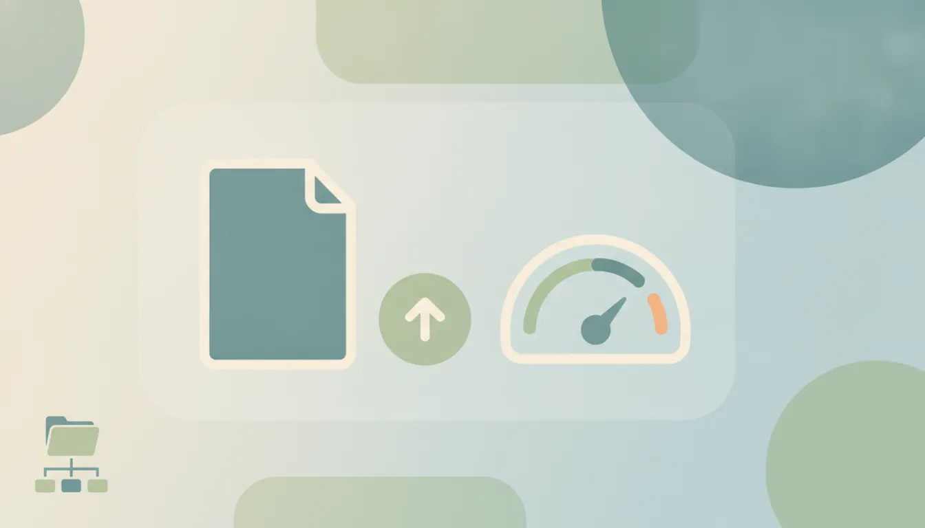 A large file icon beside an upload arrow and a measuring gauge, representing OneDrive file size limits