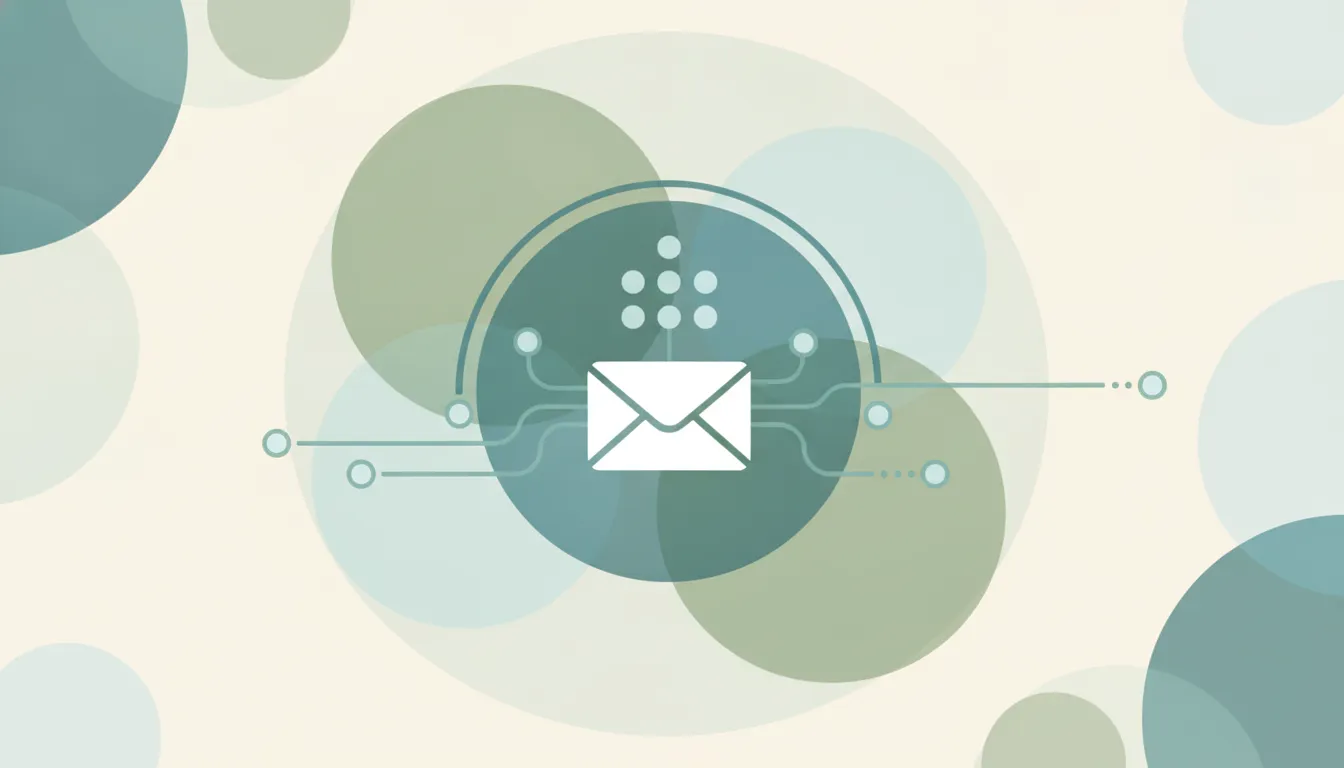 An envelope branching into many recipient markers beside a daily counter dial, representing Outlook recipient sending limits