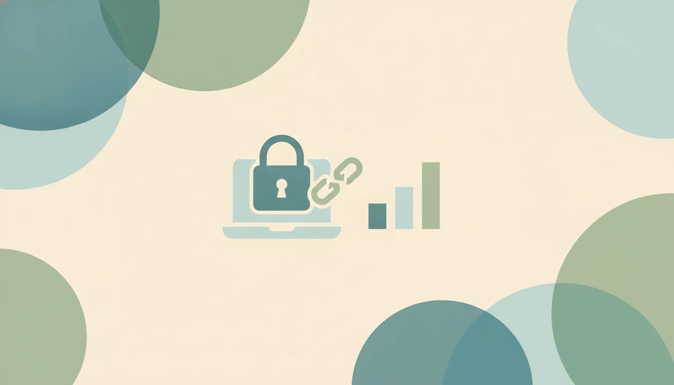 Abstract closed padlock over a stylized laptop with a broken chain link beside a short bar chart, over layered circles, representing ransomware statistics