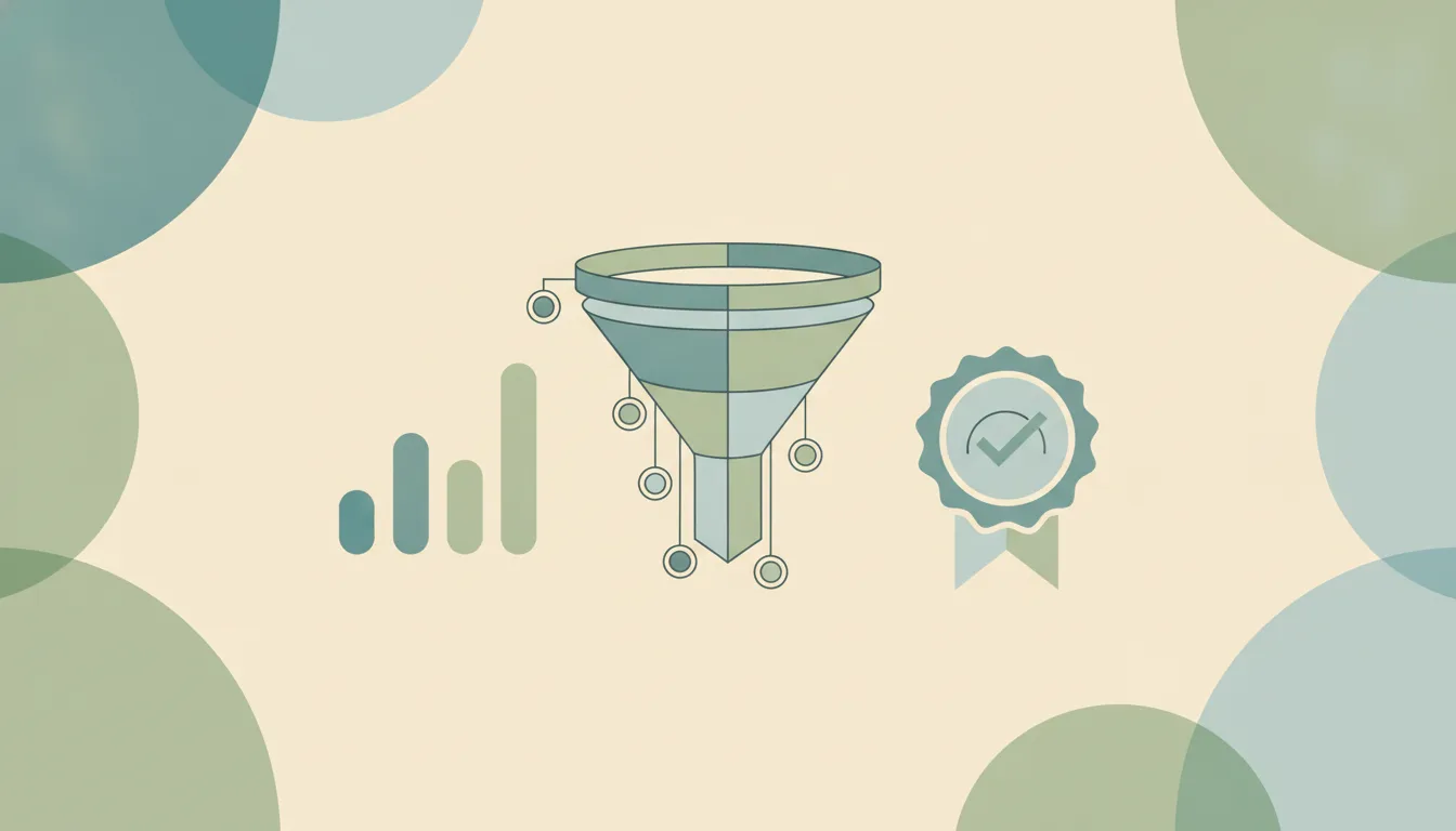 Abstract illustration of a hiring funnel beside a calendar and clock, representing time to hire and recruiting process statistics