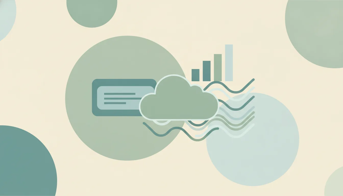 Abstract grid of stacked app tiles beside a rising cost curve, representing SaaS app sprawl and software spend statistics