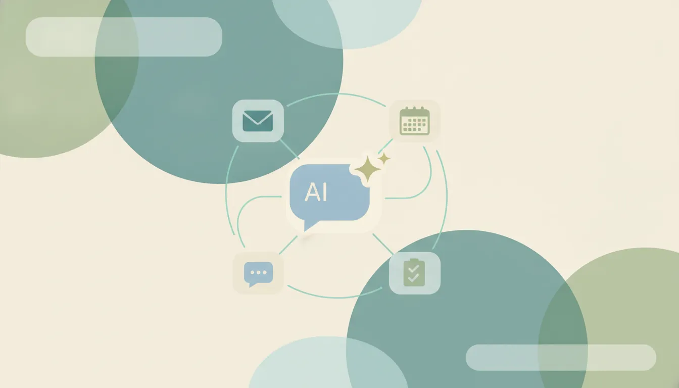Grid of AI agent app icons representing Sauna.ai alternatives arranged around an inbox and calendar