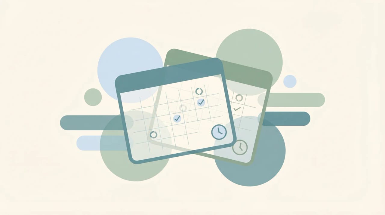 Grid of scheduling tool app icons floating around an overlay availability calendar representing SavvyCal alternatives