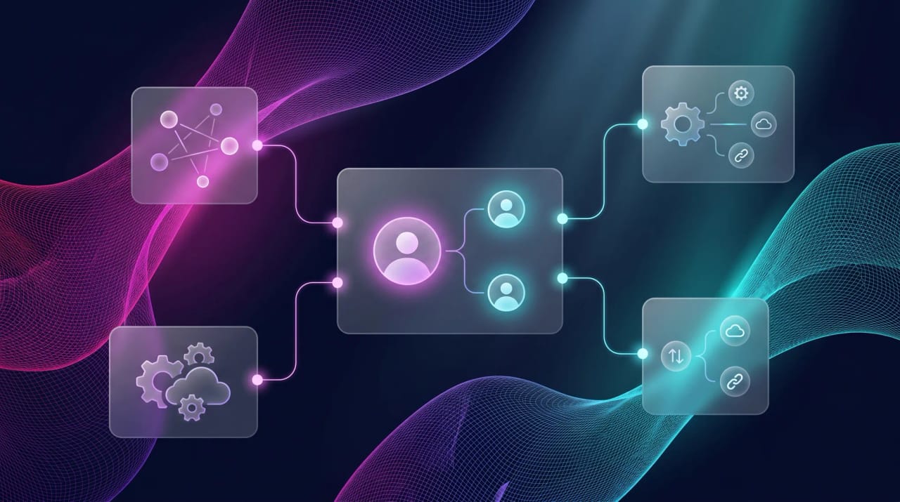 Grid of AI agent team app icons arranged around a dashboard of digital assistants representing Sintra AI alternatives