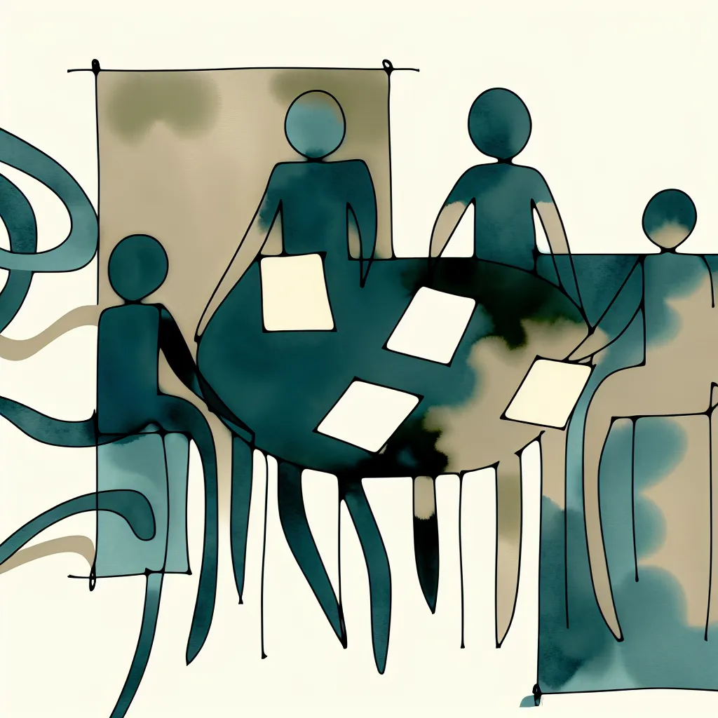 Conference room illustration with agenda, clock, and participant icons representing well-run productive meetings