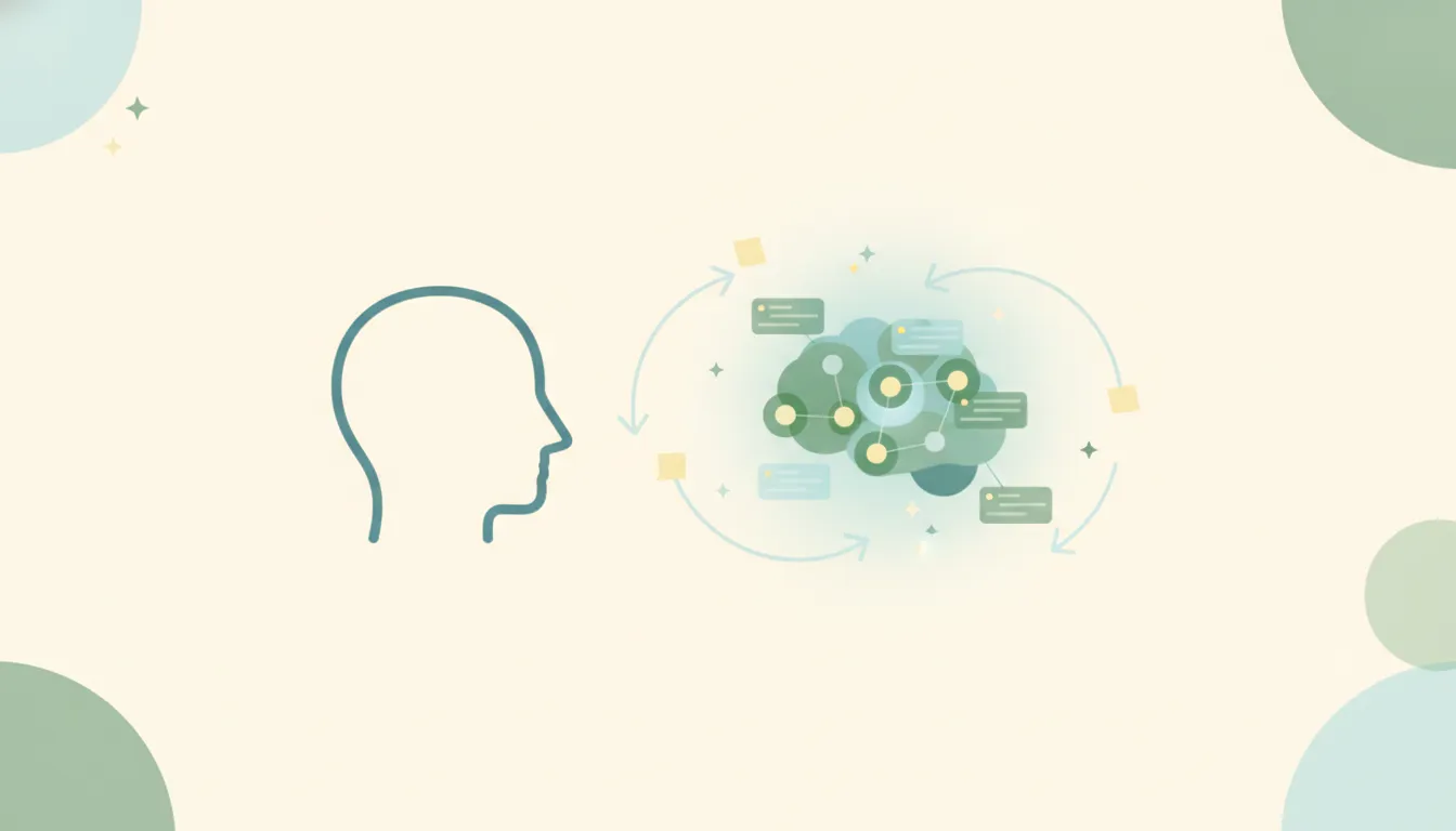 Illustration of a digital second brain connecting notes, ideas, and tools into one network