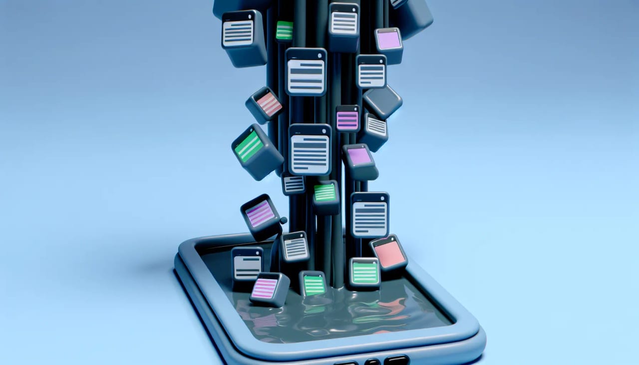 Illustration of a messy pile of generic AI-generated content with a thumbs-down icon representing low-quality AI slop