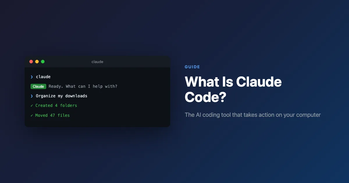 Terminal window with Claude logo and code snippets being generated alongside a developer at a laptop