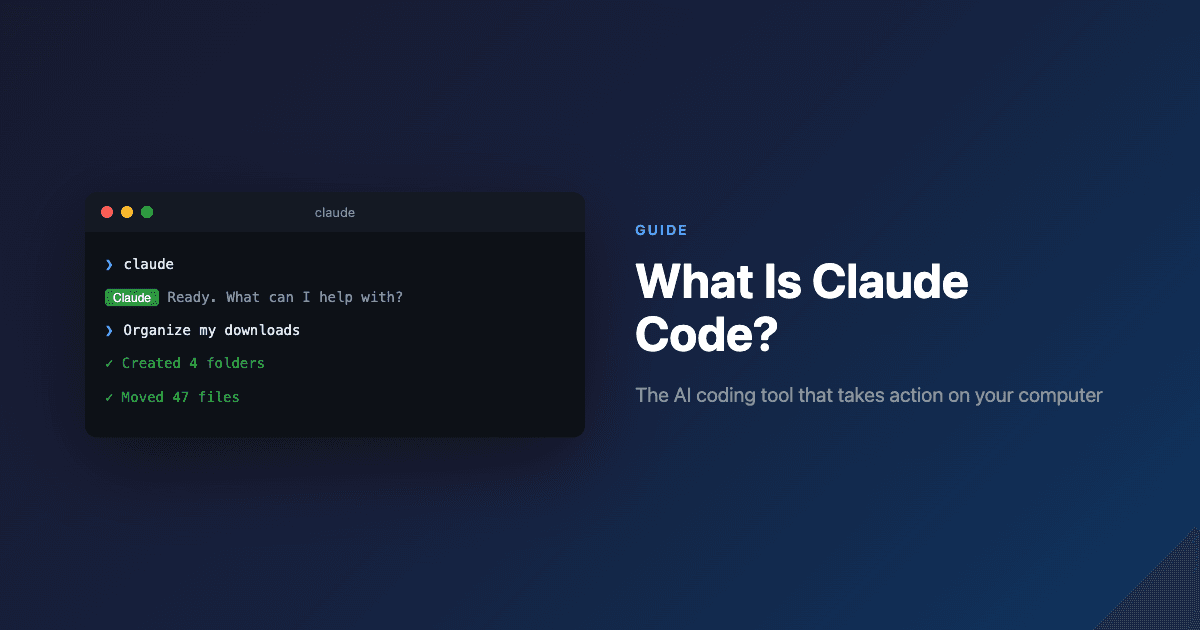 Terminal window with Claude logo and code snippets being generated alongside a developer at a laptop