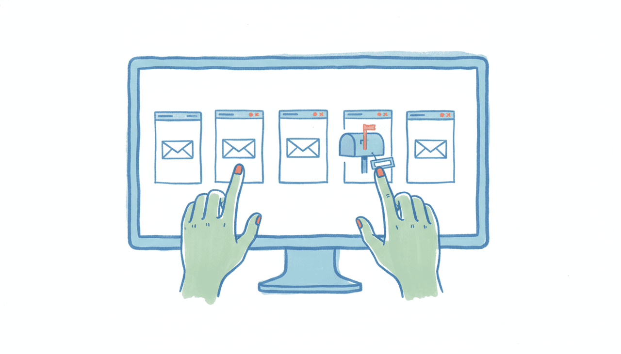 Five AI assistant icons lined up with mail envelopes, one with its own inbox address, comparing which AI can have a dedicated email