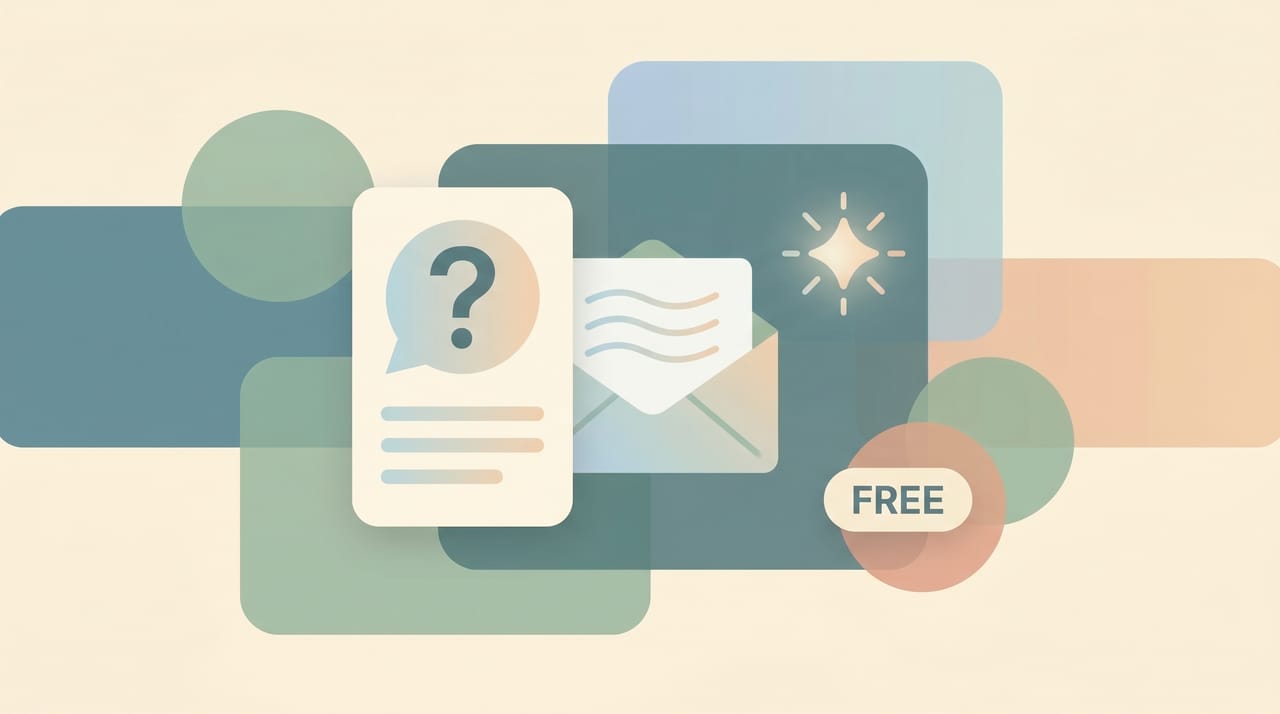 Grid of free AI assistant icons hovering over a compose window with sparkle and quill icons writing email drafts