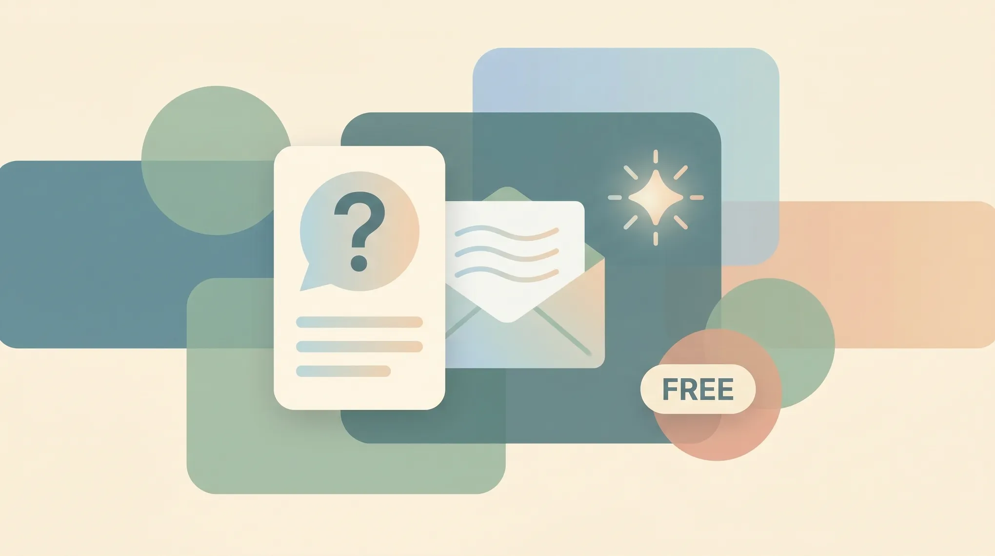 Grid of free AI assistant icons hovering over a compose window with sparkle and quill icons writing email drafts