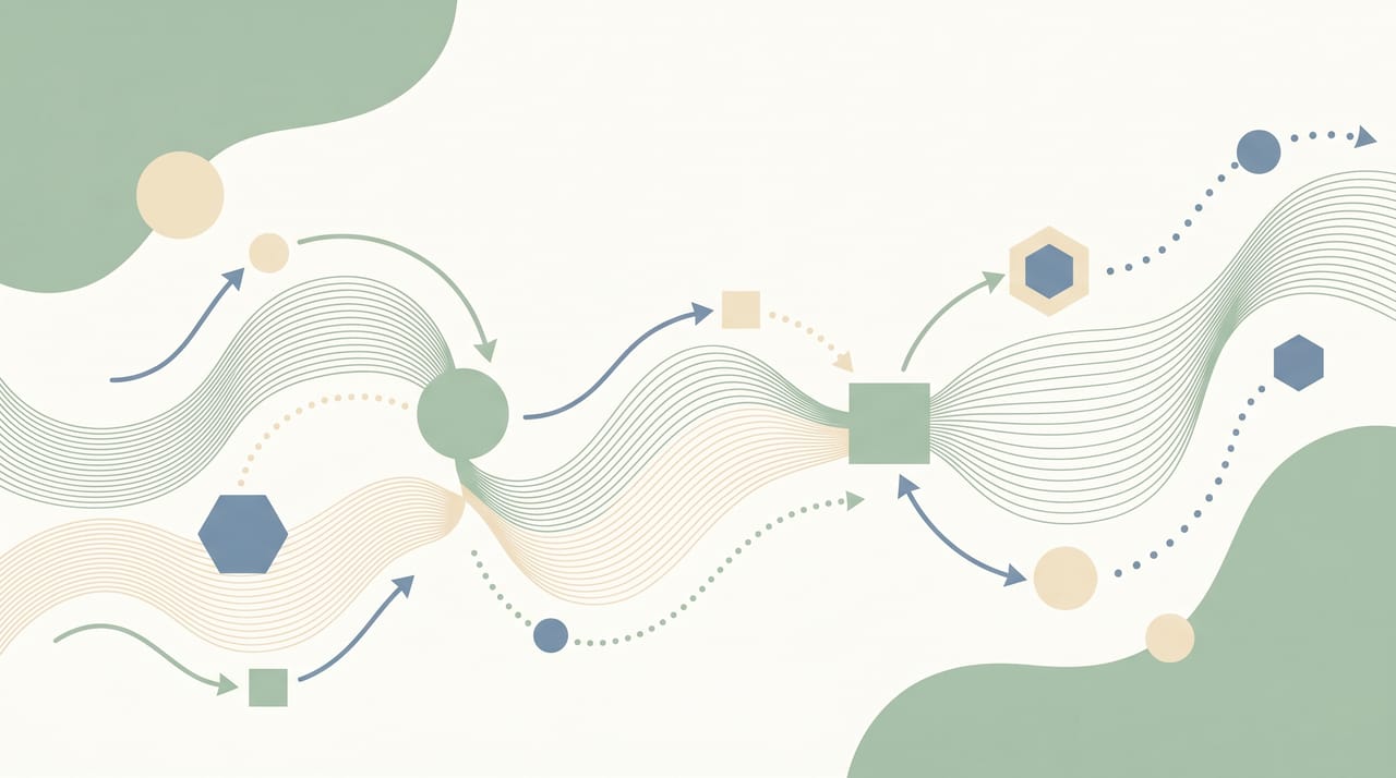 Workflow automation canvas with connected app icons and AI sparkles representing cheaper Zapier alternatives
