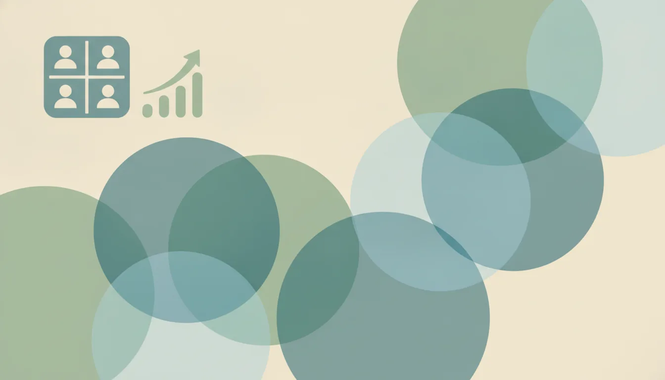 Abstract chart of video call tiles beside rising revenue bars, representing Zoom user, customer and revenue statistics